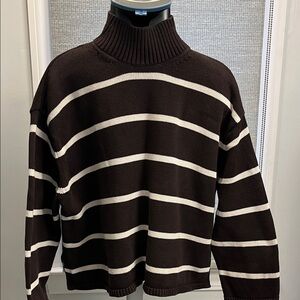 GAP Chocolate and Cream Striped Turtleneck Sweater